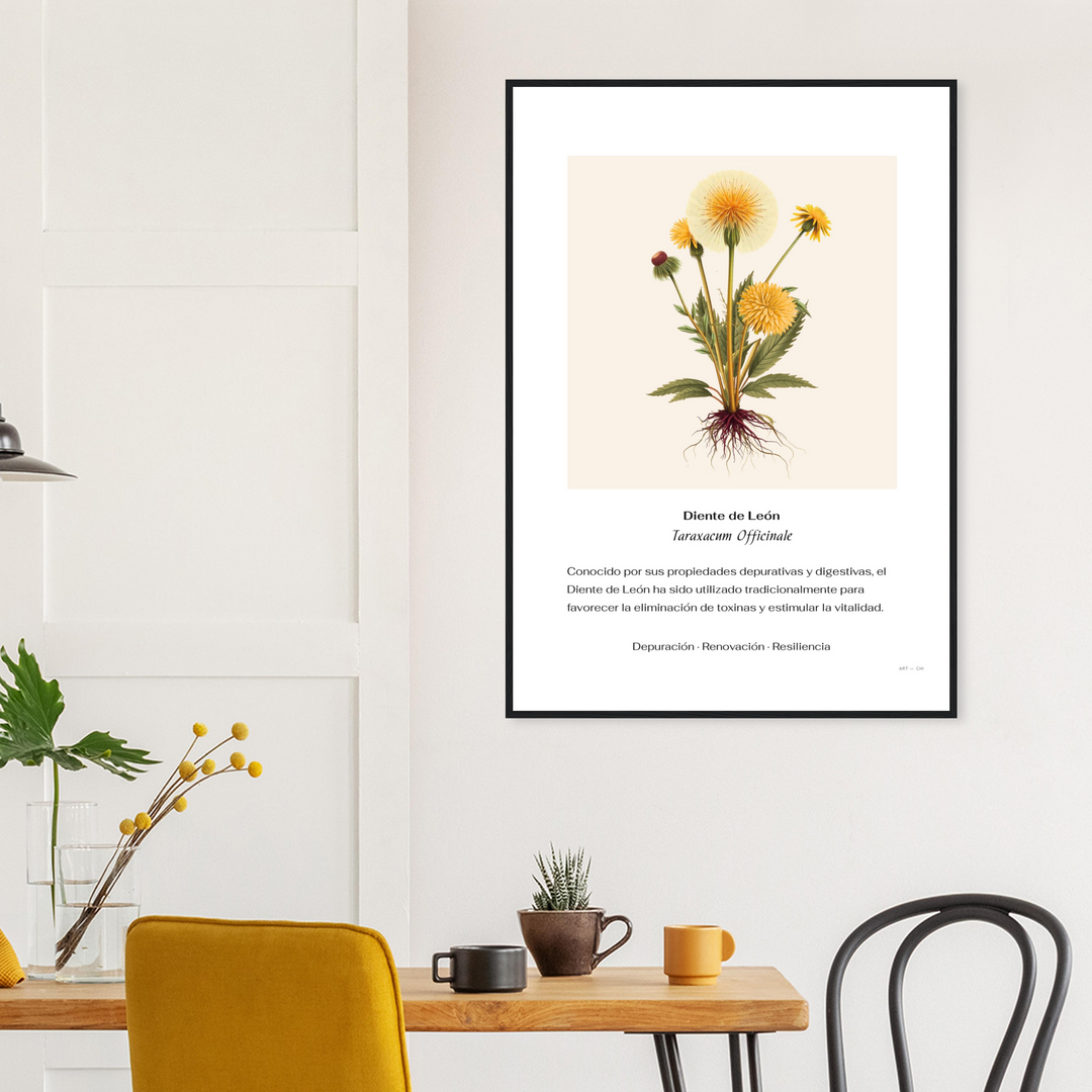 Lámina botánica Diente de León estilo vintage para decoración de pared Feng Shui