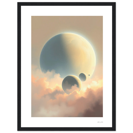 Lámina poster premium "Esferas Celestes"arte minimalista espiritual, póster decorativo Feng Shui para salón, decoración oficina, despacho, regalo original.