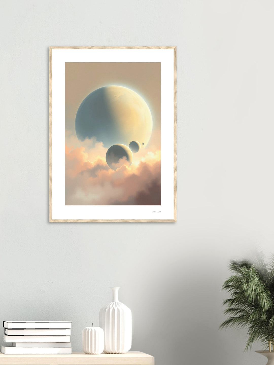 Lámina poster premium "Esferas Celestes"arte minimalista espiritual, póster decorativo Feng Shui para salón, decoración oficina, despacho, regalo original.