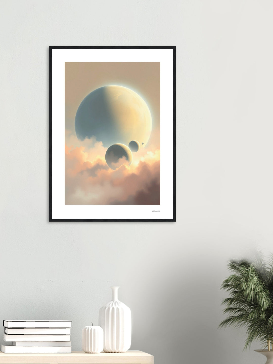 Lámina poster premium "Esferas Celestes"arte minimalista espiritual, póster decorativo Feng Shui para salón, decoración oficina, despacho, regalo original.