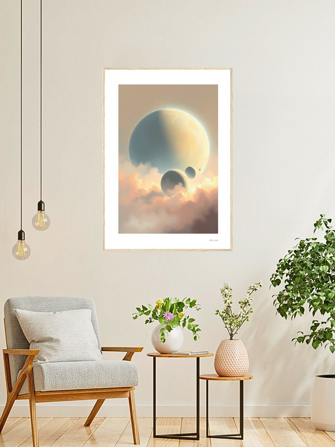 Lámina poster premium "Esferas Celestes"arte minimalista espiritual, póster decorativo Feng Shui para salón, decoración oficina, despacho, regalo original.