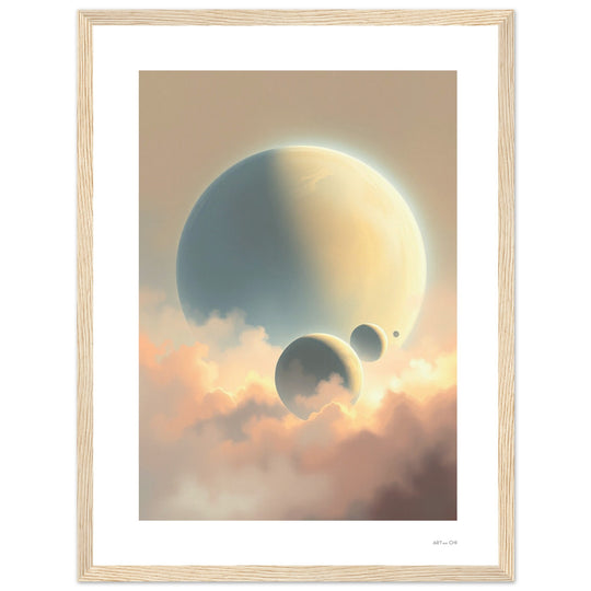 Lámina poster premium "Esferas Celestes"arte minimalista espiritual, póster decorativo Feng Shui para salón, decoración oficina, despacho, regalo original.