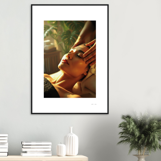 Cuadro grande para cabina de masajes 70x100, decoración Feng Shui con marco negro, bienestar y relajación