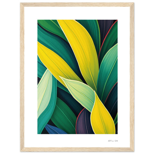 lamina decorativa feng shui hojas verdes tropicales de palmera en un estilo minimalista y contemporáneo marco de madera natural 30x40 cm