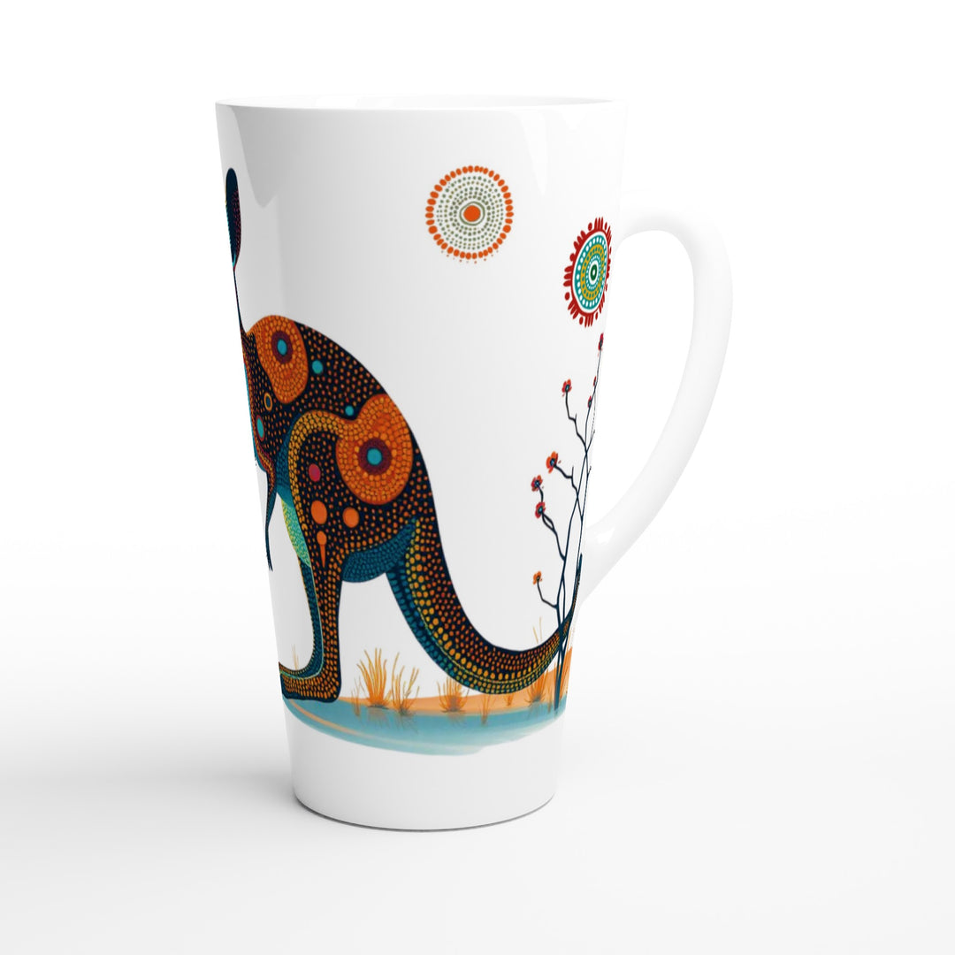 Tazas del Mundo | Canguro, vista lateral  derecha de taza alta con ilustración de canguro de estilo colorido