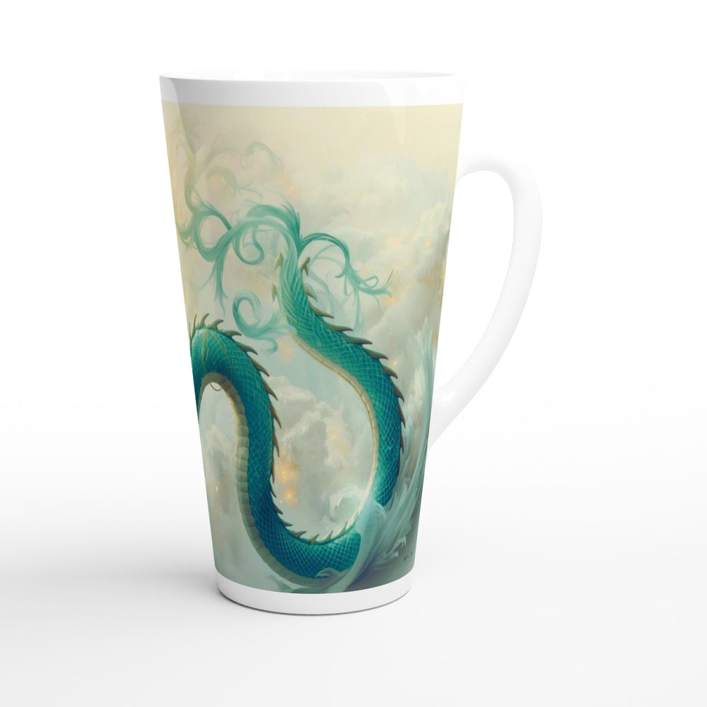 Taza alta con dragón Qinglong en tonos azules sobre fondo blanco