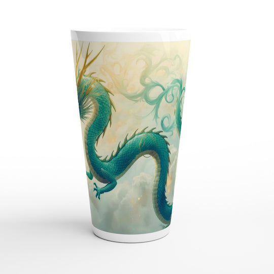 Vista lateral de taza alta con diseño oriental de dragón Qinglong