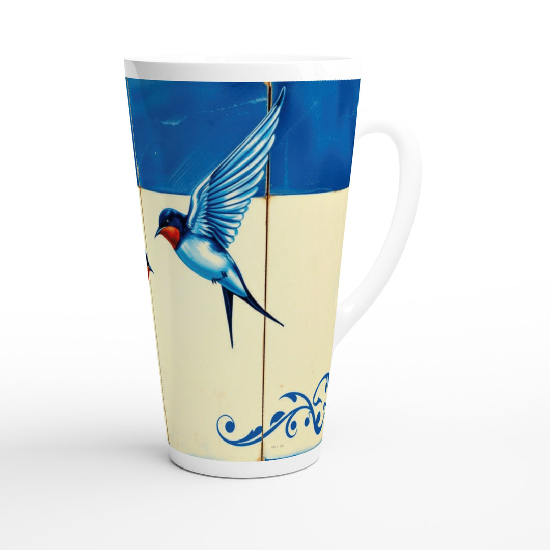 Taza alta con golondrina azul inspirada en azulejos portugueses
