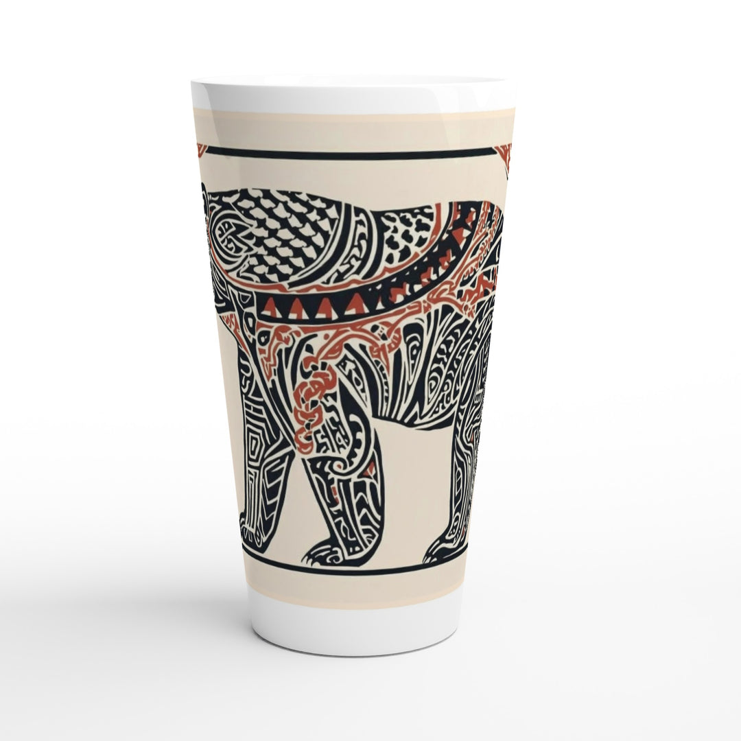 Tazas del Mundo | Arte Tribal de Groenlandia, taza alta con ilustración tribal de animal del norte sobre fondo blanco