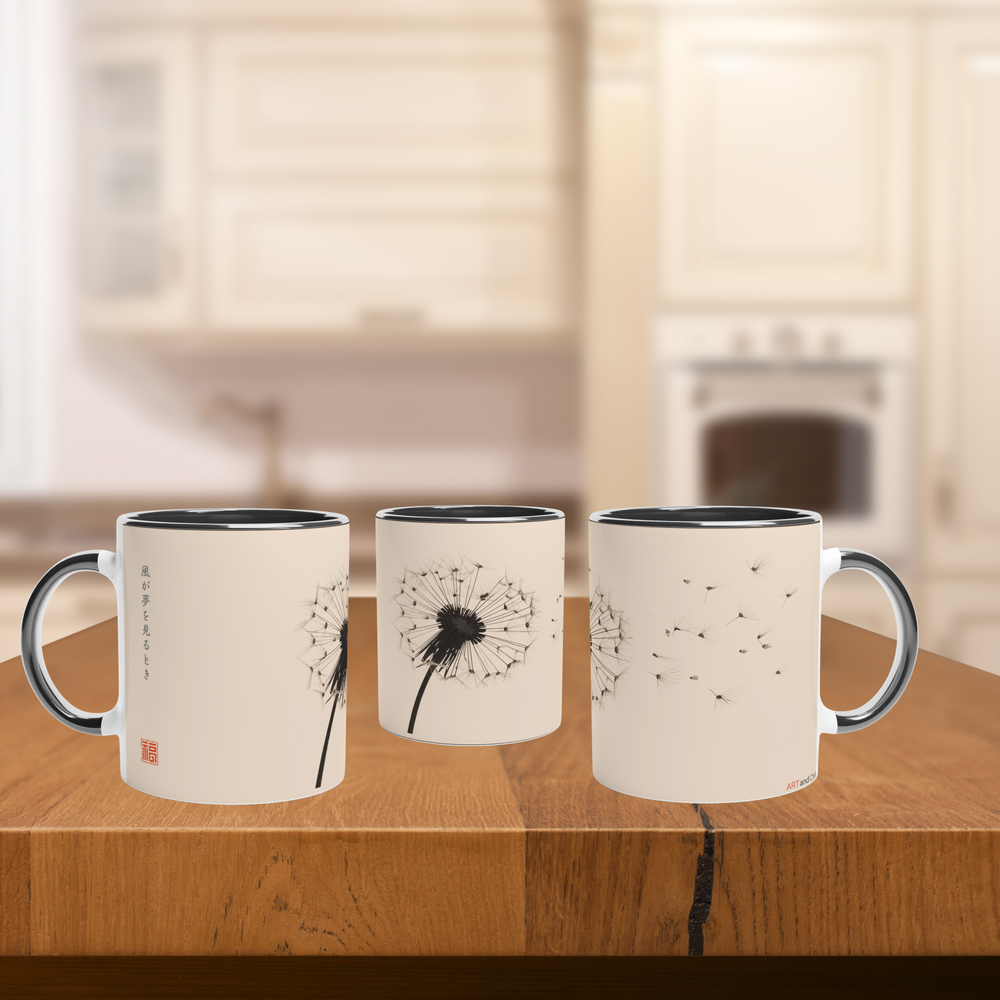 Taza floral  Diente de León estilo japonés | Diseño único en taza de cerámica de 11 oz