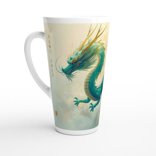 Vista lateral izquierda de taza alta elegante  con diseño oriental de dragón Qinglong