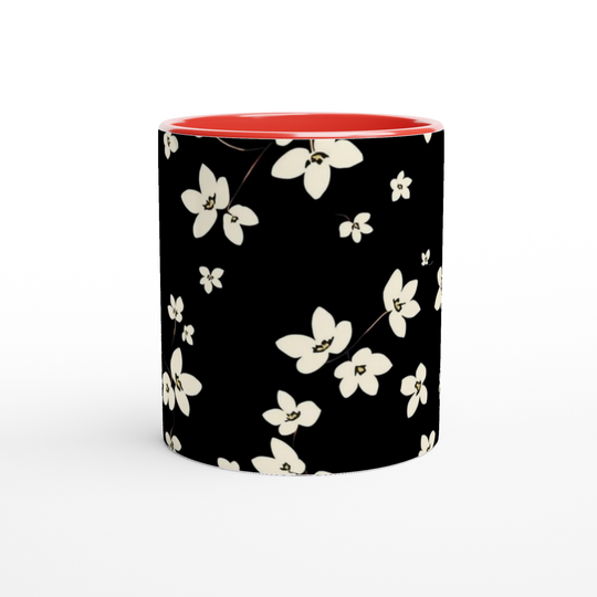taza itnerior roja  con patrón floral blanco estilo japonés moderna