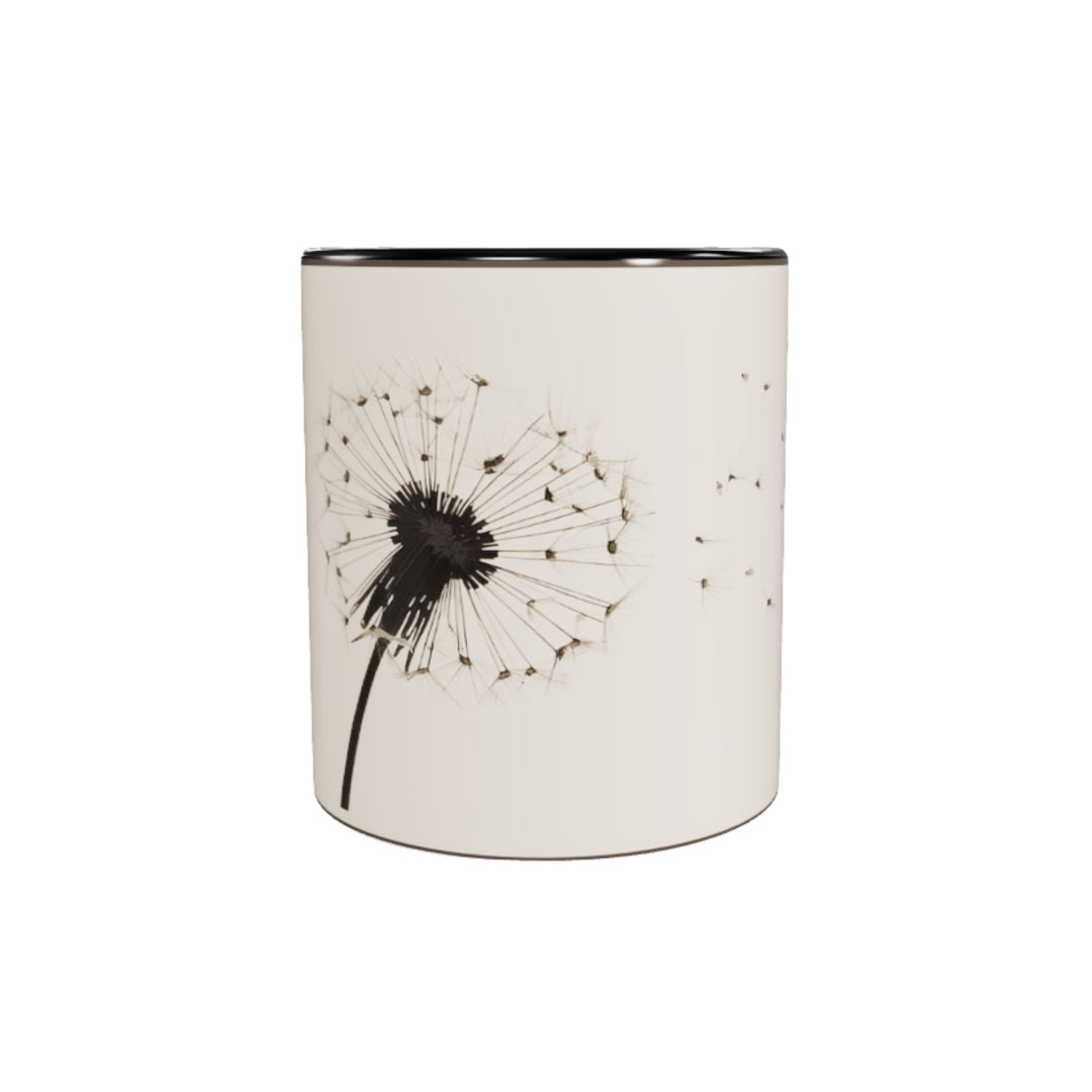 Taza Diente de León japonesa de cerámica blanca con diseño floral minimalista y estilo japonés, ideal para regalo espiritual o decoración zen.