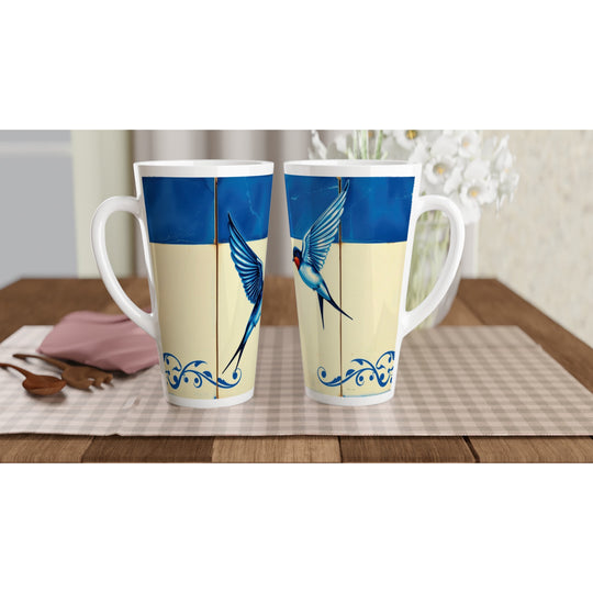 Tazas altas con diseño de azulejos de Portugal, con golondrinas, en color blanco y azul
